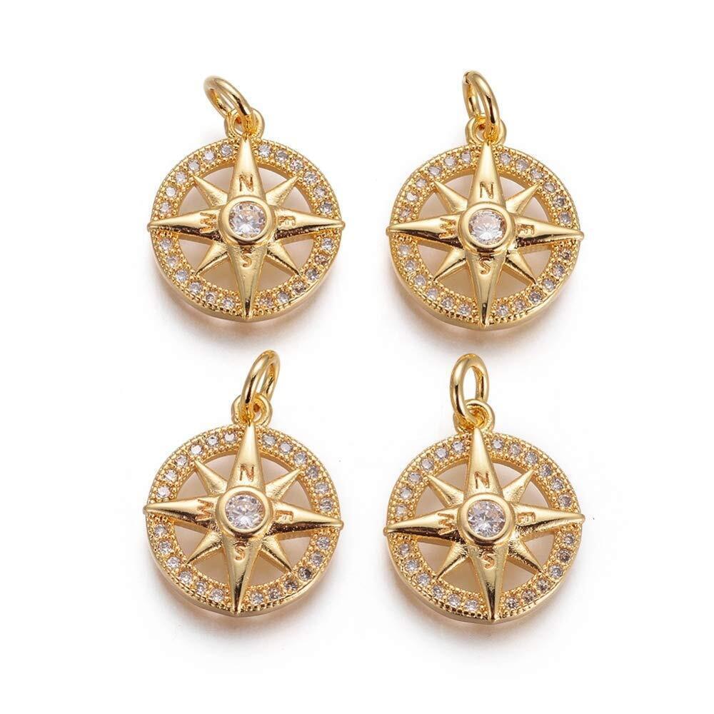 3324 10Pcs Crystal Brass Micro Pave Cubic Zirconia Navigation Charms